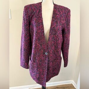 Complements knit blazer jacket textured multicolored single button pockets SZ 8